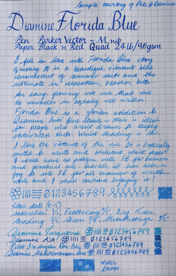 Diamine Florida Blue Ink Reviews The Fountain Pen Network