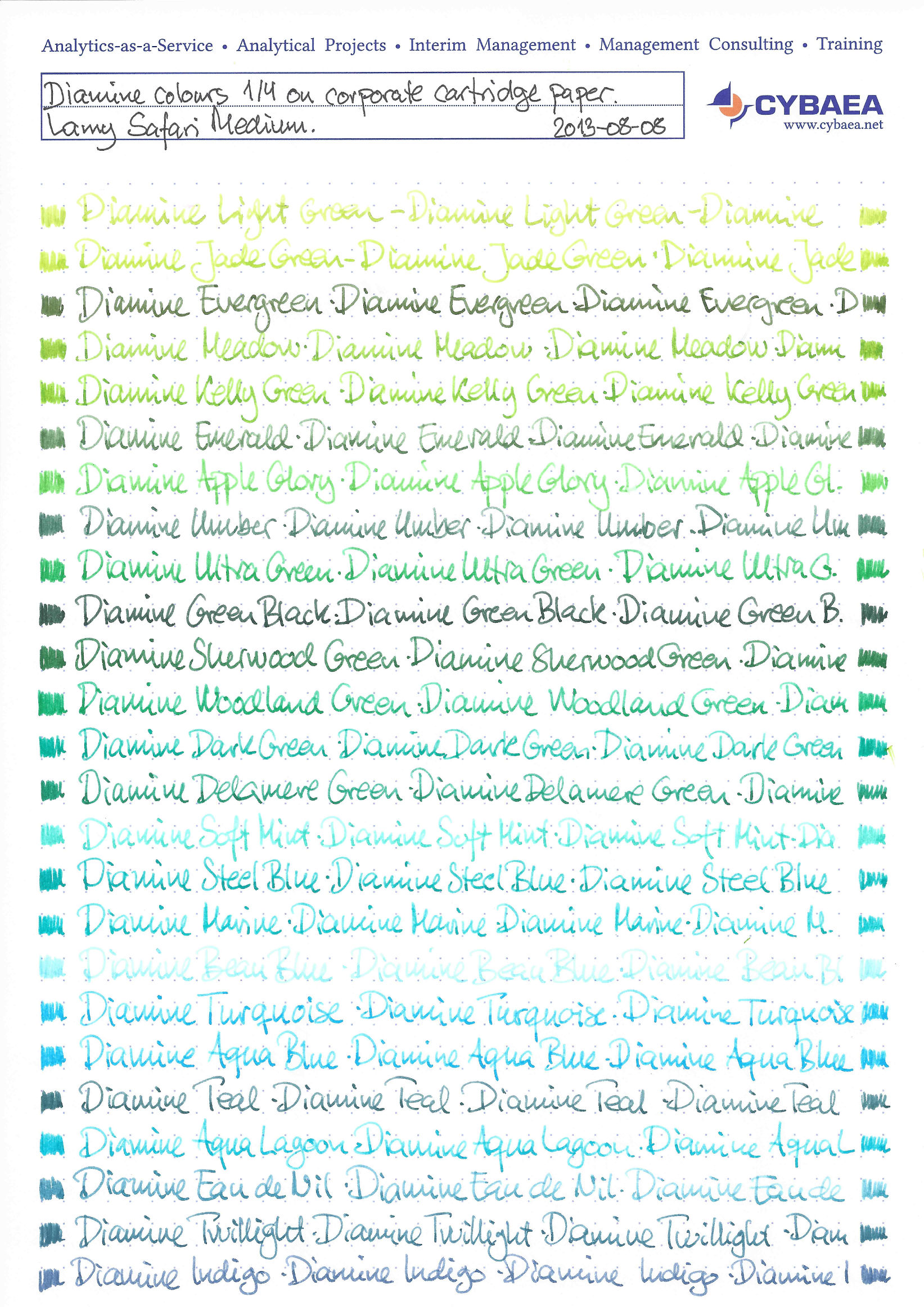 Diamine Ink Colour Chart