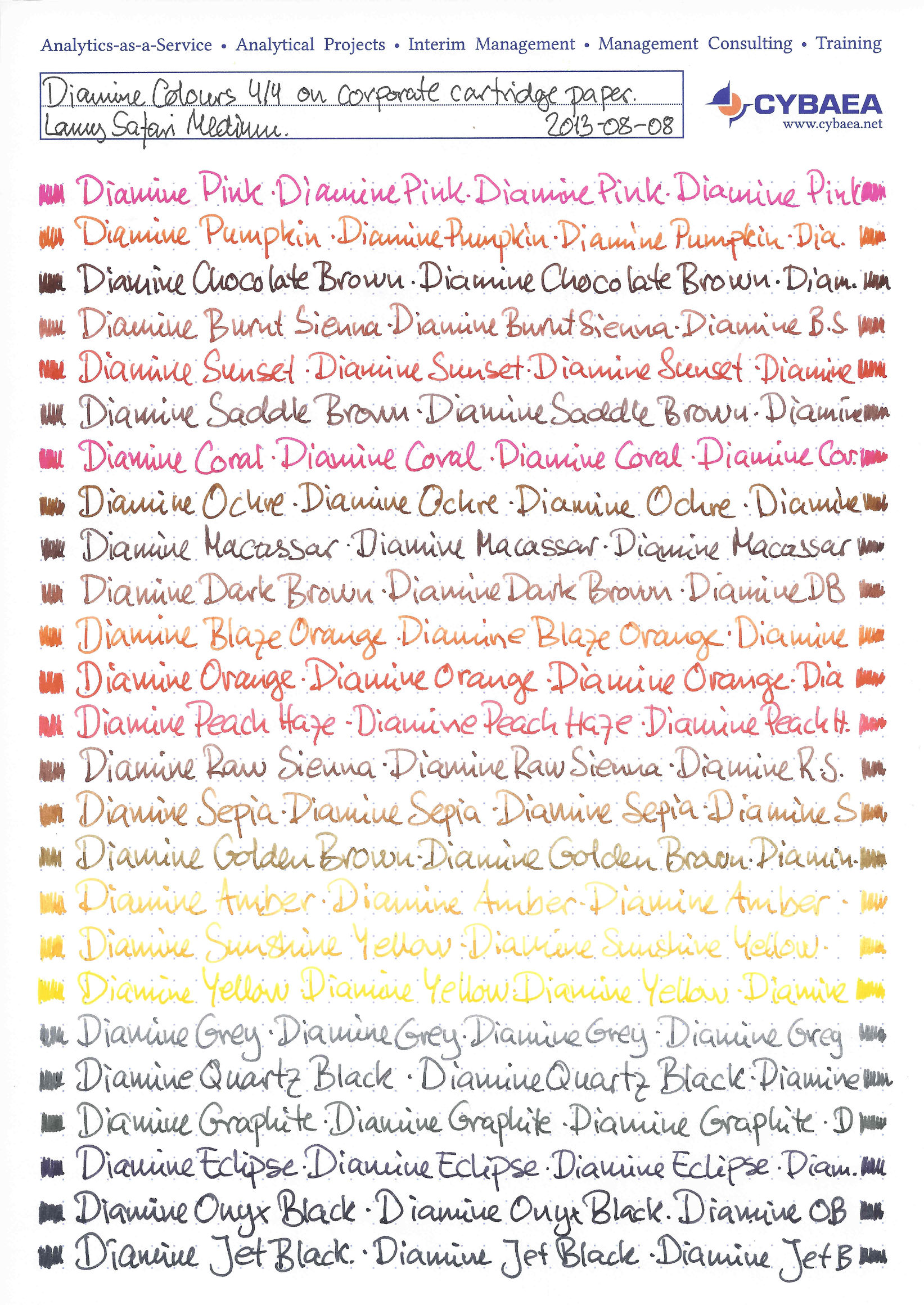 Diamine Ink Colour Chart