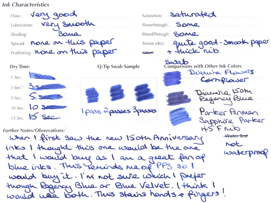 Ink Review Diamine 150Th Anniversary Blue Velvet Ink Reviews The