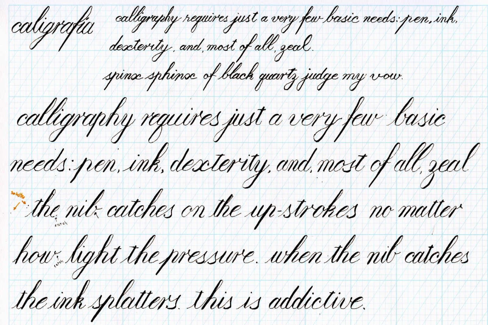 Writing with fountain pen calligraphy nib