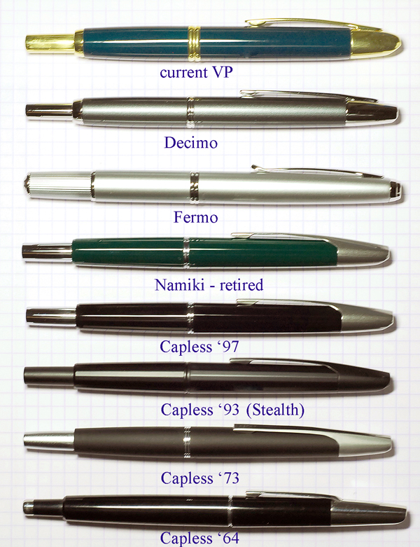 Four generations of Pilot Capless pens Japan Asia The Fountain