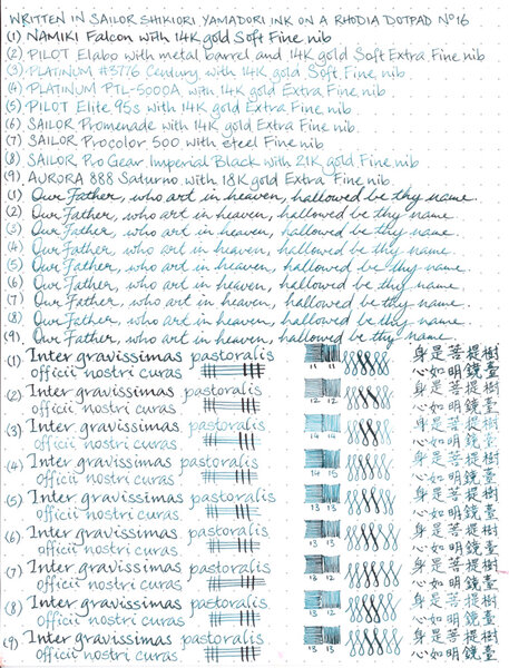 Writing samples with six other pens in yamadori.jpg