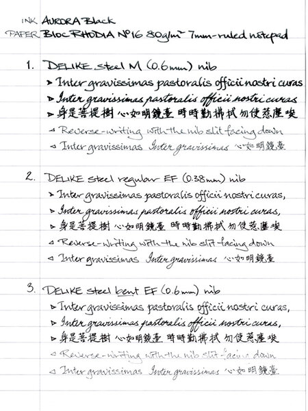 Comparison of Delike nibs writing on Rhodia 80g/m²