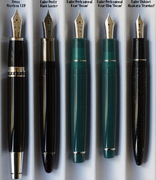 Cross Peerless 125 alongside some Sailor pen models