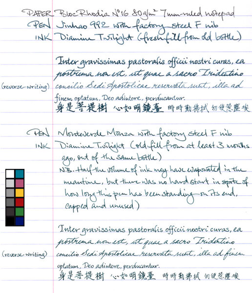 Monteverde Monza vs Jinhao 992 F nib writing samples