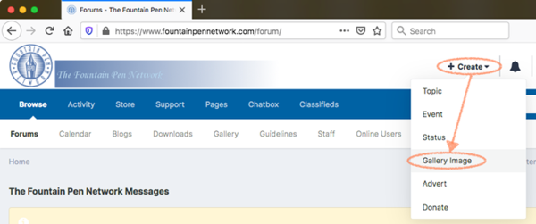 Add gallery image via Create button on forum banner.png