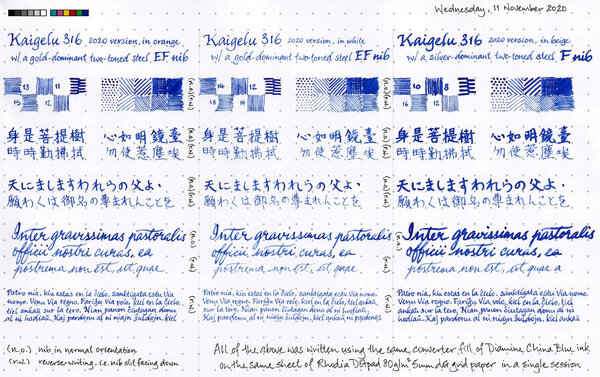 Kaigelu 316 writing samples in Diamine China Blue