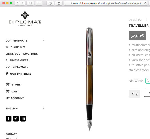 Traveller Flame fountain pen as shown on Diplomat's web site