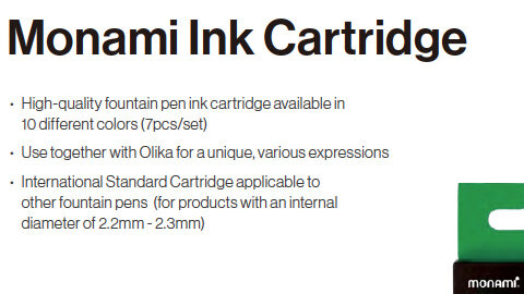 Monami Ink Cartridge description in Monami product catalogue 2021-2022