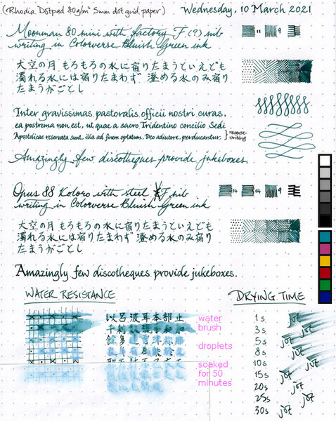 Colorverse Bluish Green reivew sheet overview