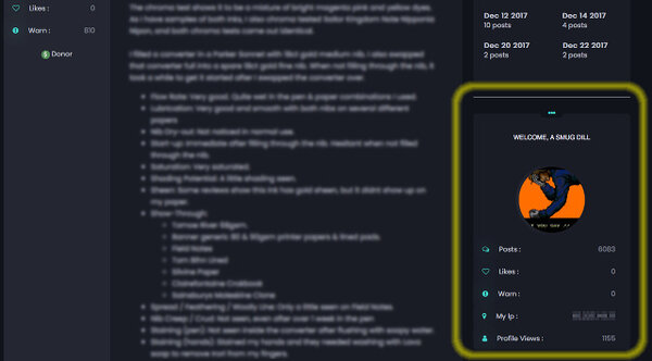 One's own user account stats panel in Night Mode