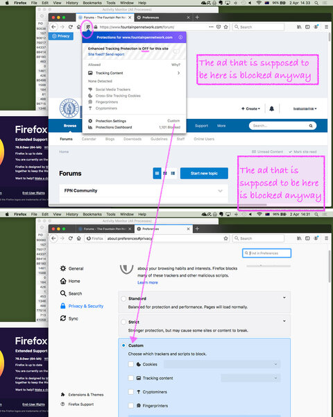 Firefox on Mac blocks the ads on FPN by default