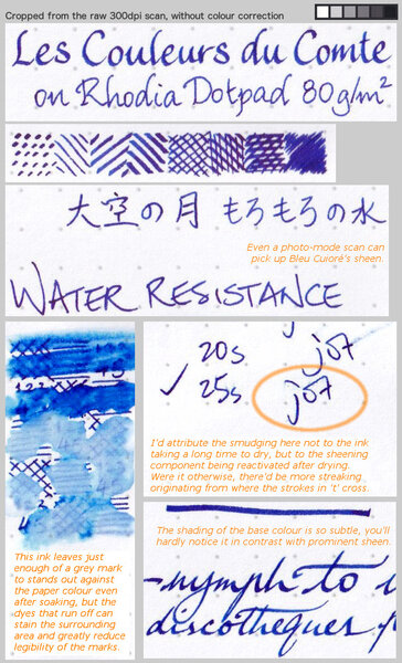 Clippings from raw 300dpi scan of Bleu Cuivré review sheet