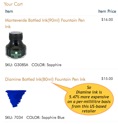 Monteverde ink is cheaper than Diamine