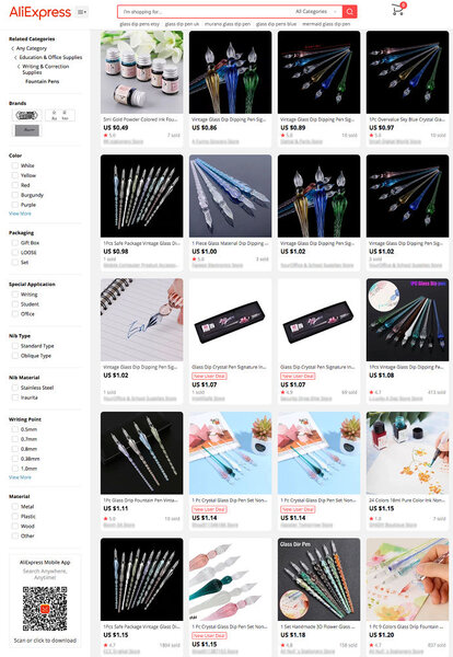 Glass dip pens on AliExpress