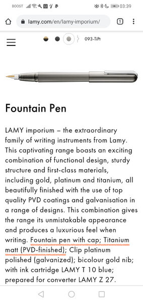 Official description of LAMY imporium TiPt fountain pen