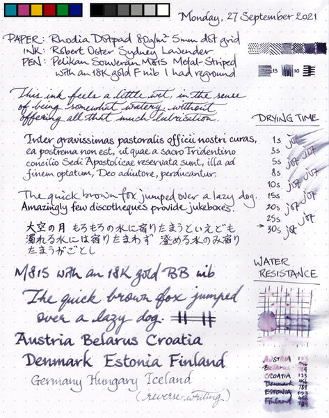 Robert Oster Sydney Lavender review sheet overview