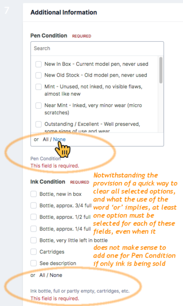 2021-12-01 Both Pen Condition and Ink Condition require at least one option selected