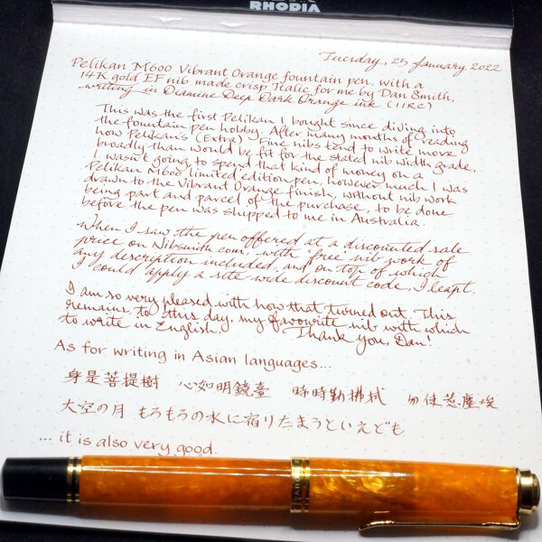 Pelikan M600 Vibrant Orange with EF Italic[DS] nib