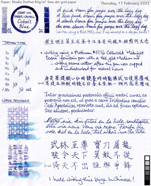 GvFC Cobalt Blue ink review sheet - overview