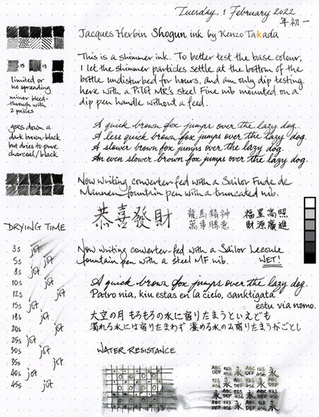 Jacques Herbin Shogun ink review sheet