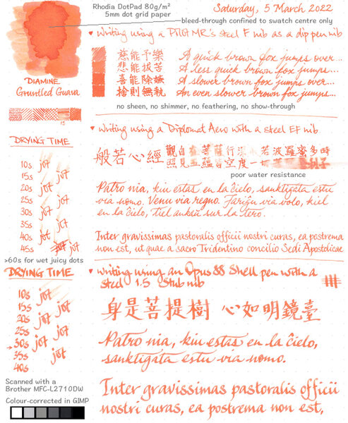 Diamine Gruntled Guava ink review sheet