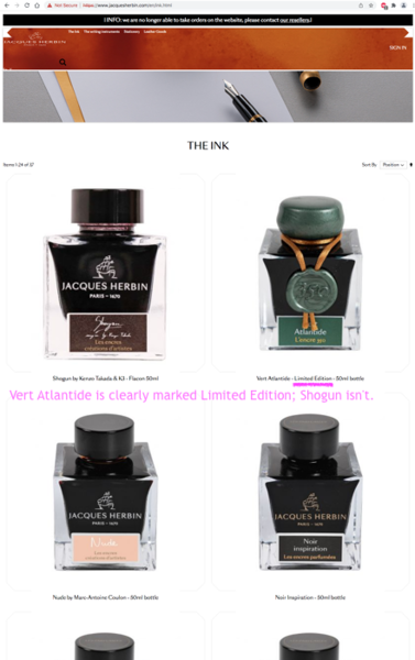 Jacques Herbin ink products listing on manufacturer's website