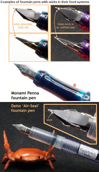 Fountain pens with wick-driven feeds