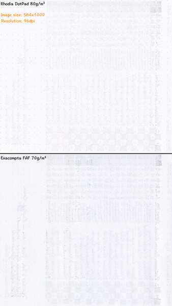 Show-through and bleed-through on Rhodia DotPaid and Exacompta FAF compared