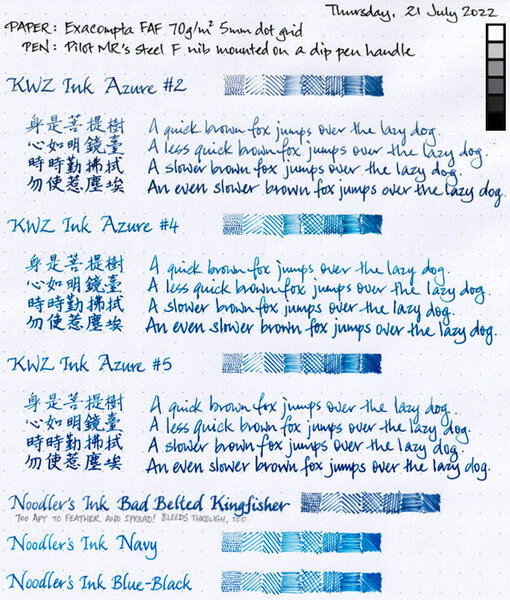 KWZ Ink Azure #2, #4 and #5 on Exacompta FAF