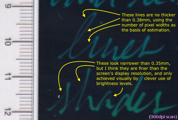 Estimation of screen resolution and minimum line width on LCD writing tablet