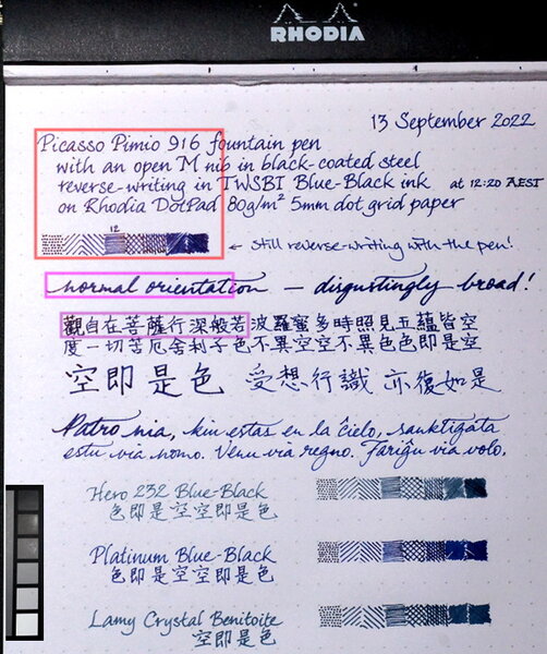 TWSBI Blue-Black ink writing sample overview