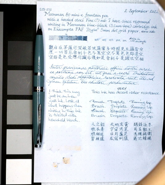 Writing sample in Moonman blue-black cartridge ink