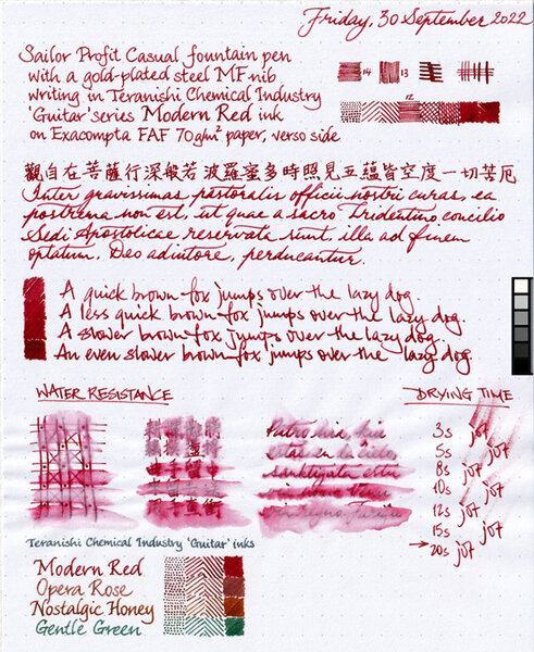 Teranishi 'Guitar' Modern Red ink review sheet