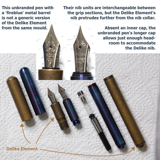 Comparing 'fireblue' metal pocket pen with Delike Element