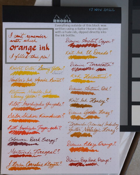 Mystery orange ink in frankenpen with Pilot Parallel 2.4 nib