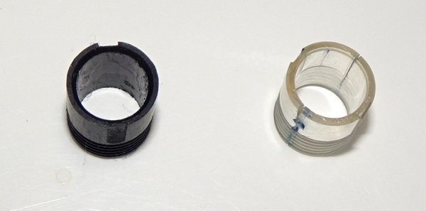 Ebonite collar (left) and polystyrene collar with cracks (right)