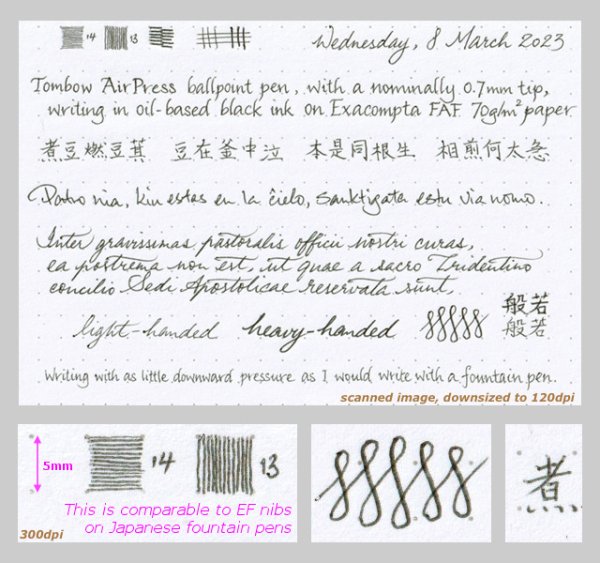 Tombow AirPress ballpoint pen writing sample (scan)