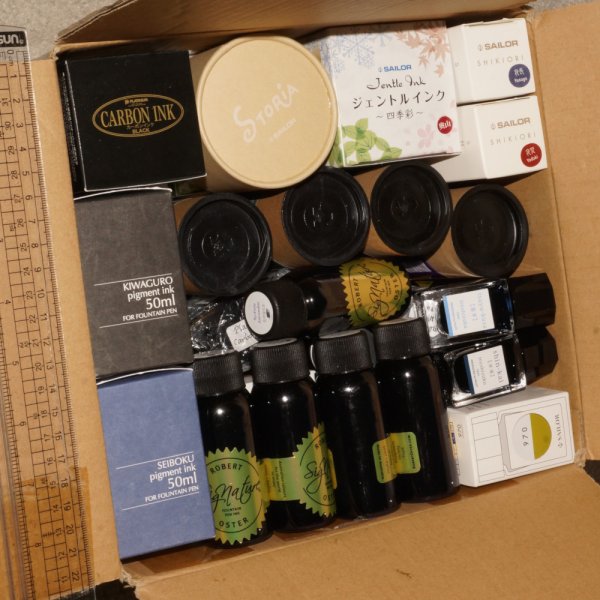 Stockpile of unopened ink bottles April 2023 - box 5