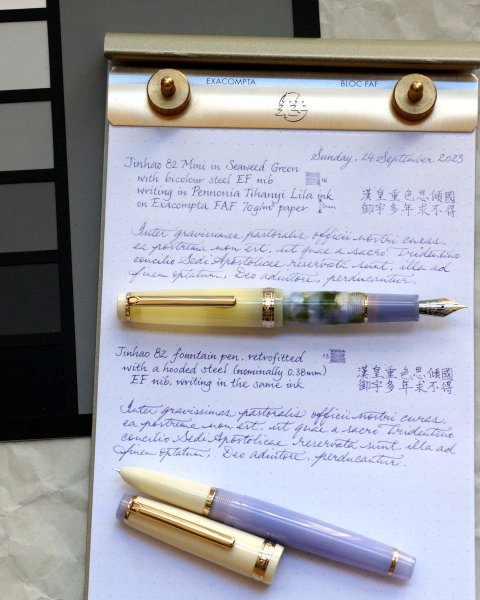 Jinhao 82 (Mini) open and hooded EF nibs - writing samples