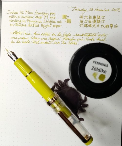 Jinhao 82 Mini M nib writing sample in Pennonia Zöldike