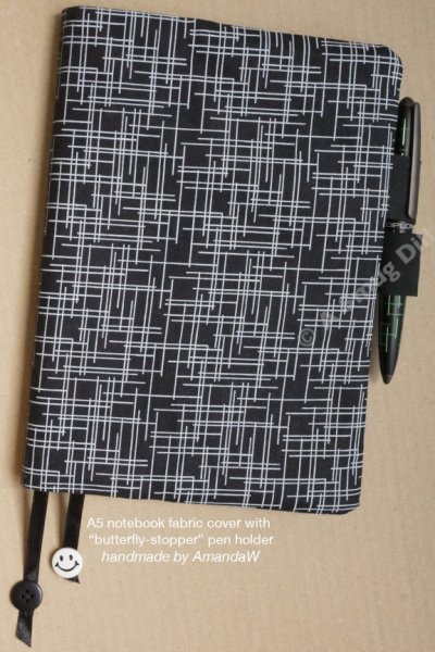 A5 notebook cover handmade by AmandaW in crossed lines fabric