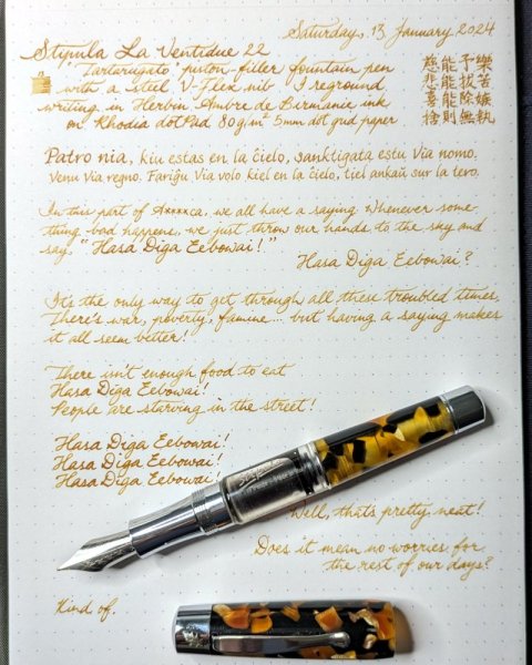 Writing sample with Stipula V-Flex nib after I reground it some more