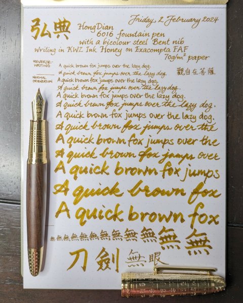 HongDian 6016 bent nib writing in KWZ Ink Honey