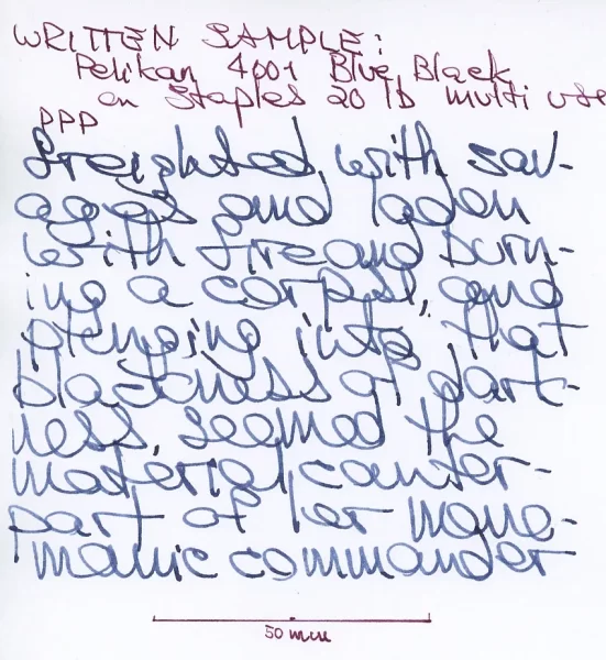 Sandy1 review Pelikan 4001 Blue-black - sample text on Staples 20lb.webp