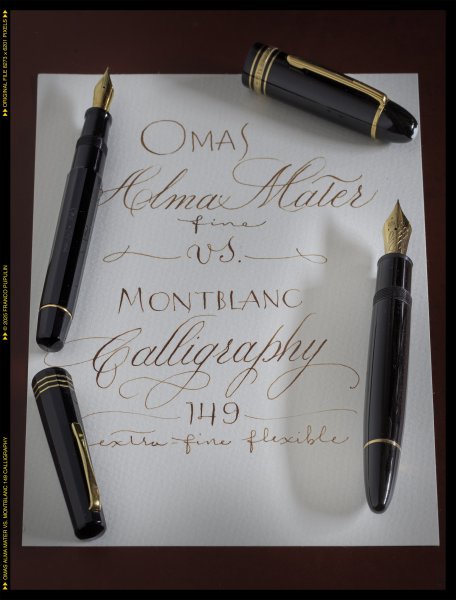 Omas Alma Mater vs. Montblanc 149 Calligraphy.jpg