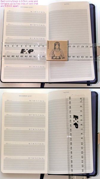 Peter Pauper Press five-year journal, measurements of writing area