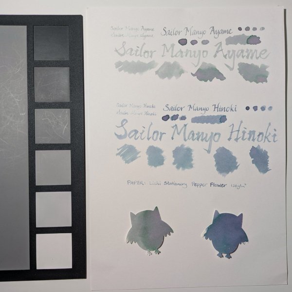 Sailor Manyo Ayame and Hinoki inks on Lizhi Pepper Flower paper