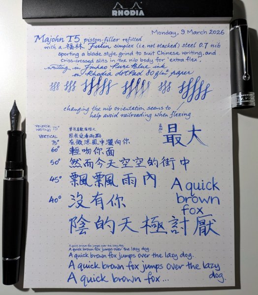 Majohn T5 x Fulin 0.7 nib writing sample